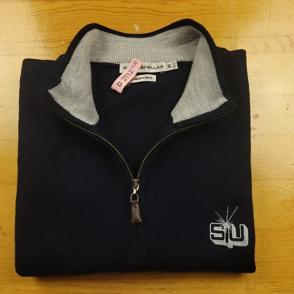 Peter Millar Navy 100% Merino Wool Quarter Zip Sweater Vest XL SU‎ Logo Golf